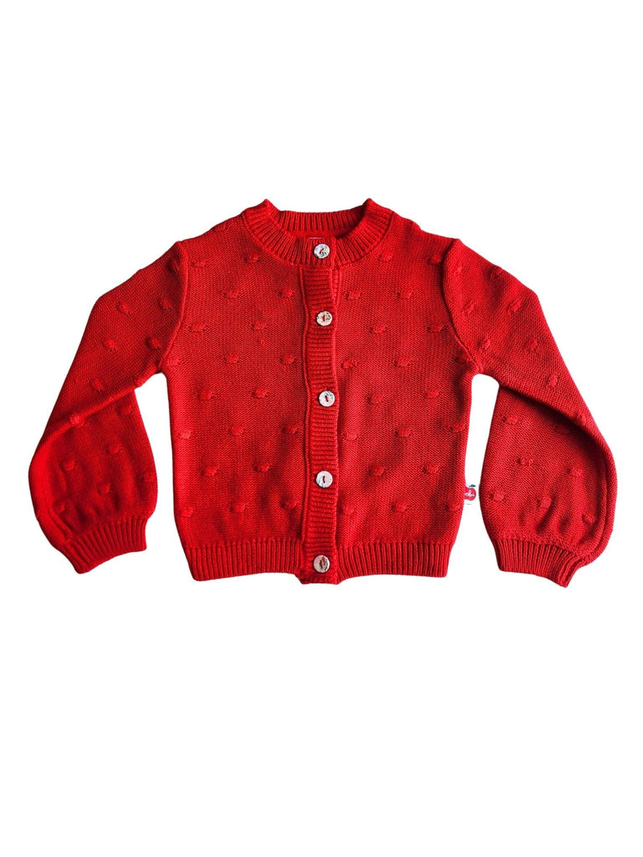 Cardigan with Textured Dots Red