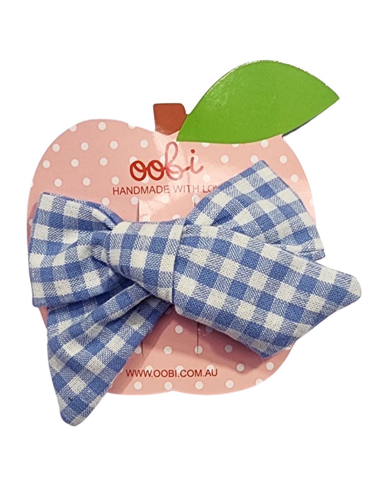 Blue Gingham Handmade Bow - Oobi