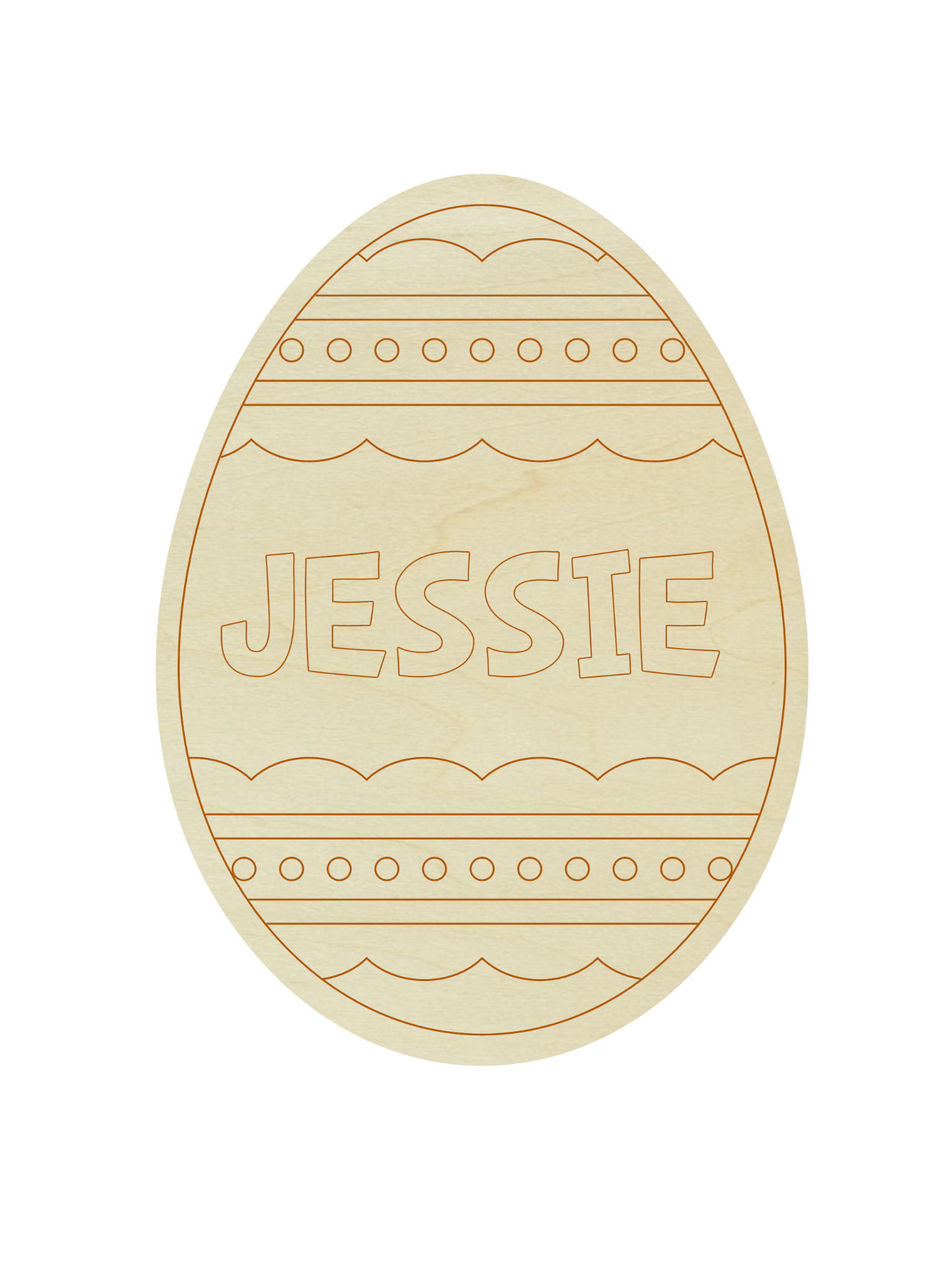 The Oobi Easter Painting Kit features a wooden egg-shaped ornament with decorative lines and dots, personalized with the name "JESSIE"—ideal for Easter basket gifts or as a keepsake.