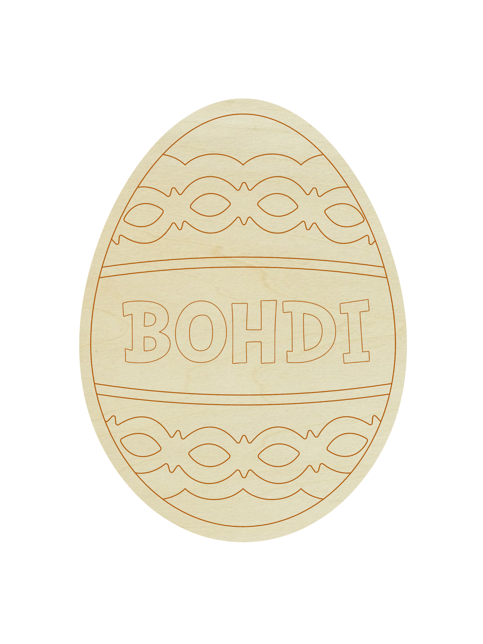 The Oobi Easter Painting Kit features a wooden egg-shaped ornament with decorative patterns and "BOHDI" engraved in the center—ideal for Easter baskets or as a creative gift to paint.