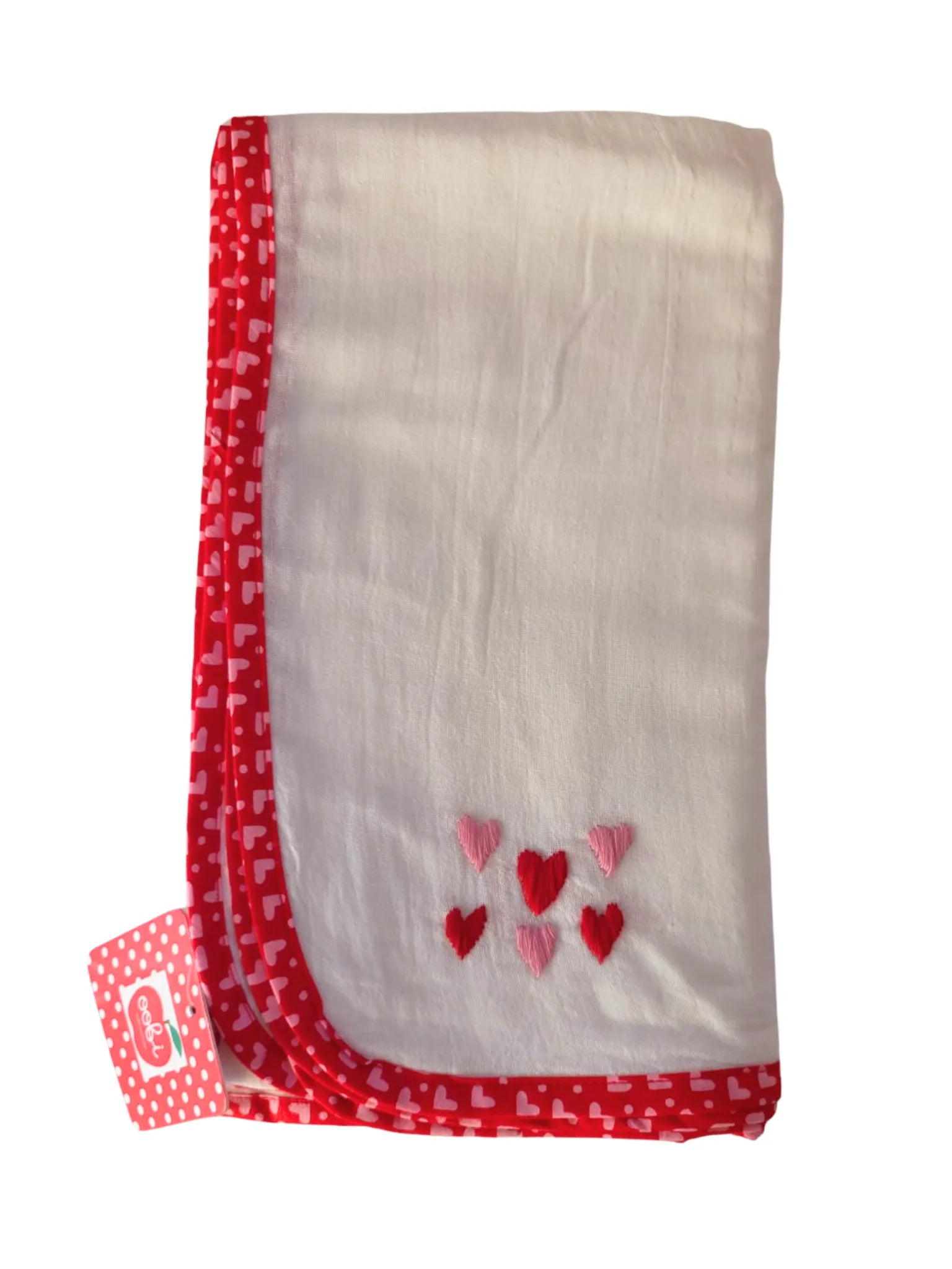 Small Pink Heart with Heart Embroidery Muslin Wrap
