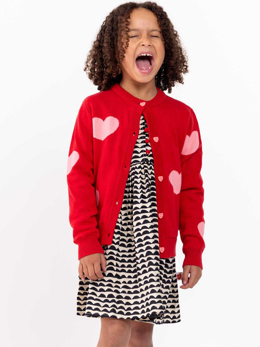 Maxine Red with Pink Hearts Cardigan
