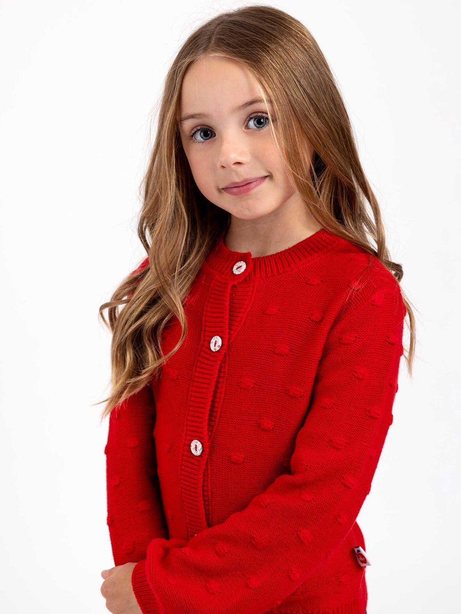 Cardigan with Textured Dots Red