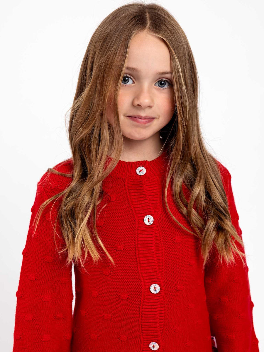 Cardigan with Textured Dots Red
