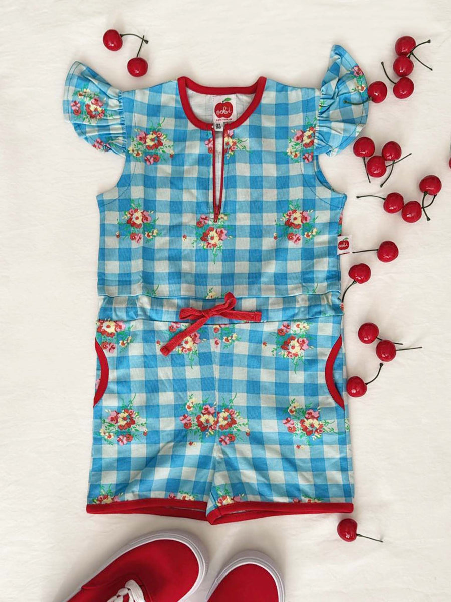 Floral Gingham Jersey Playsuit