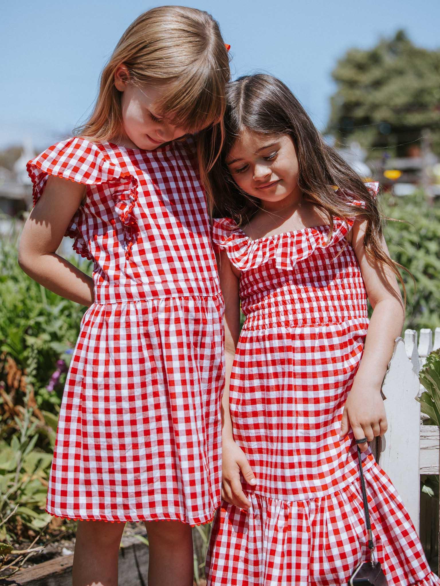 Red Gingham Garden Party Dress - Oobi