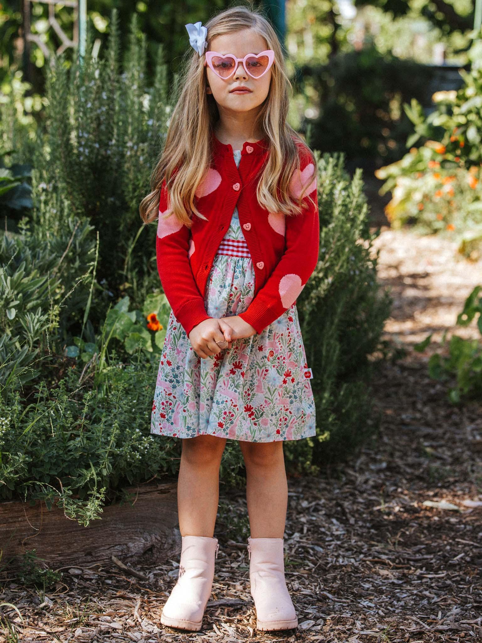 Maxine Red with Pink Hearts Cardigan - Oobi