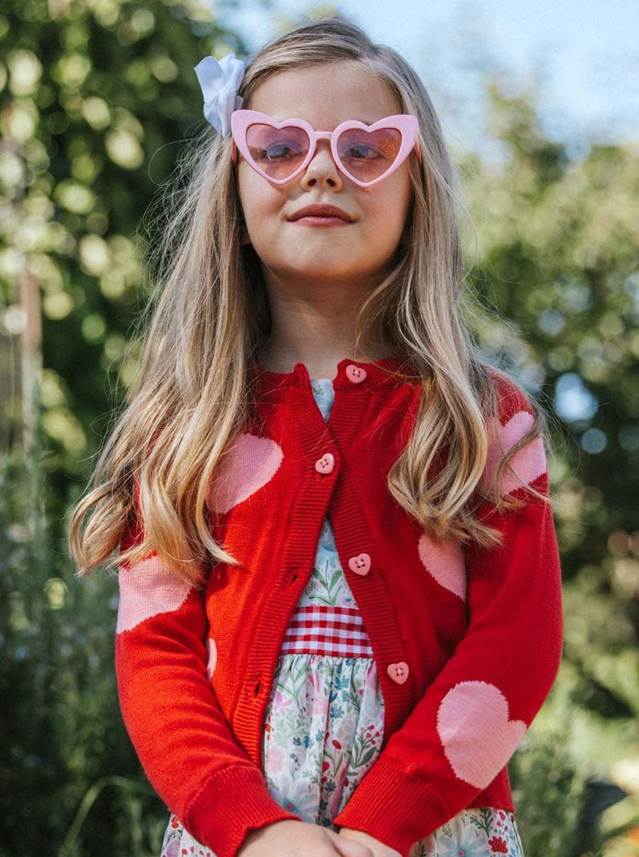 Maxine Red with Pink Hearts Cardigan
