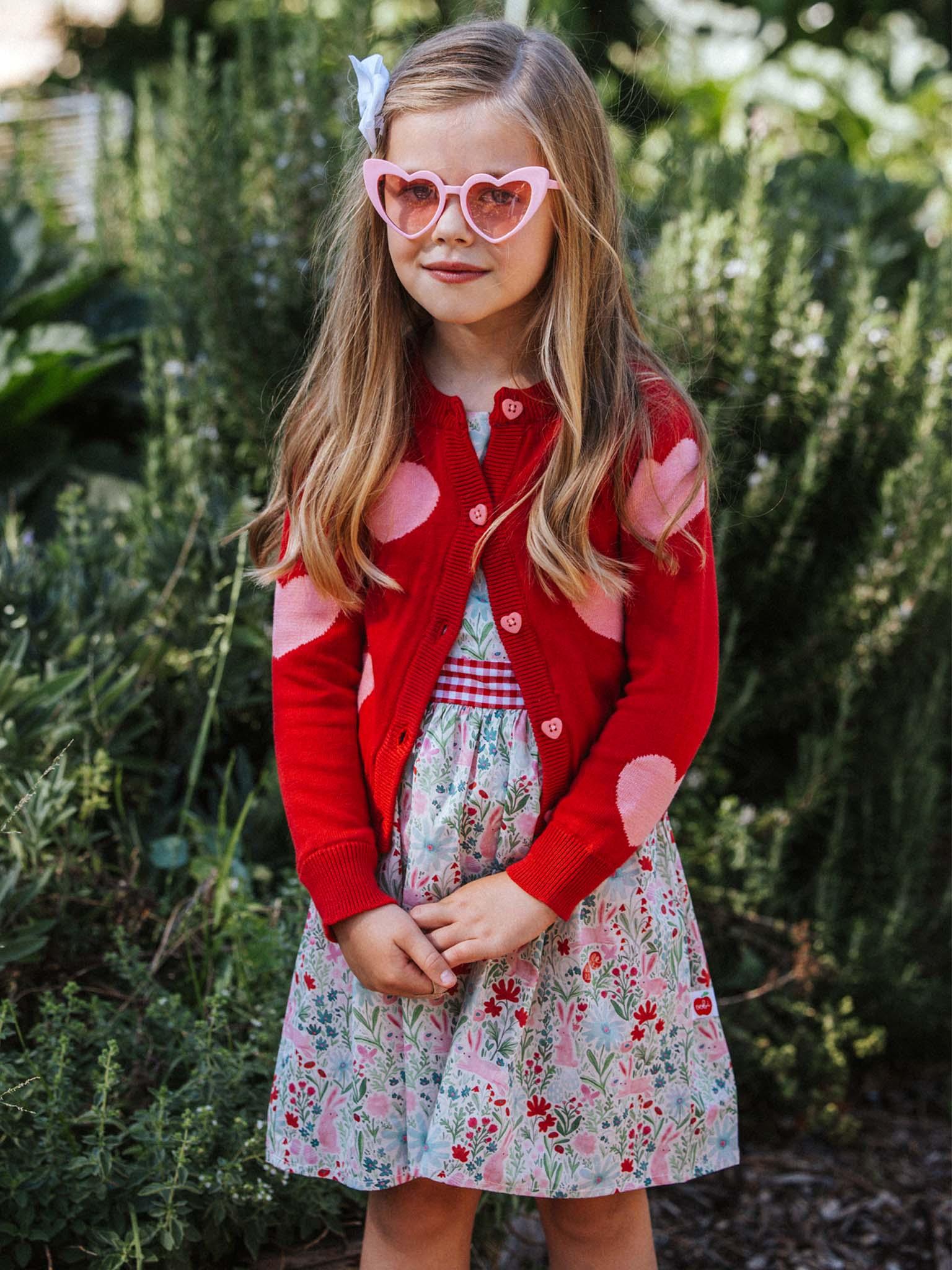 Maxine Red with Pink Hearts Cardigan - Oobi