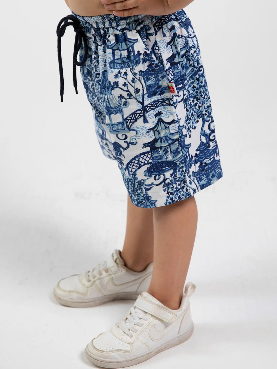 Kyoto Print Drawstring Tie Shorts