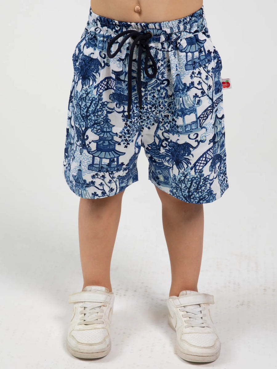Kyoto Print Drawstring Tie Shorts