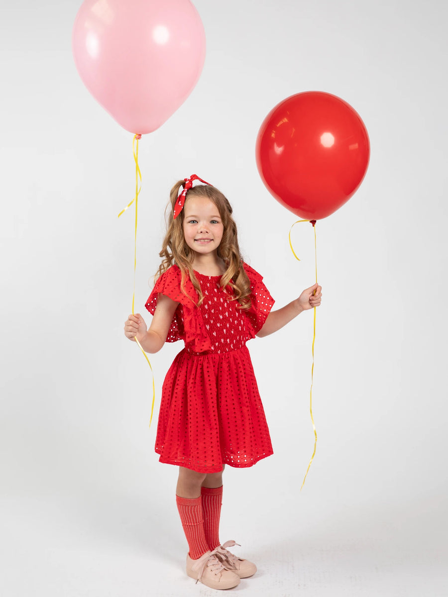 Red Lace Party Dress with Ruched Bodice