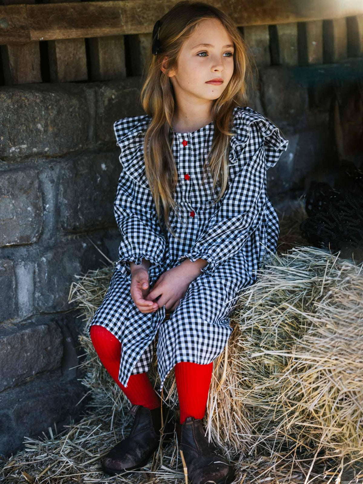 winter gingham dress Girls | Long Sleeved Color:FRENCH BLUE XS Length ± 118cm [color:BLACK]color:Black Ayline Linen Shift Mini