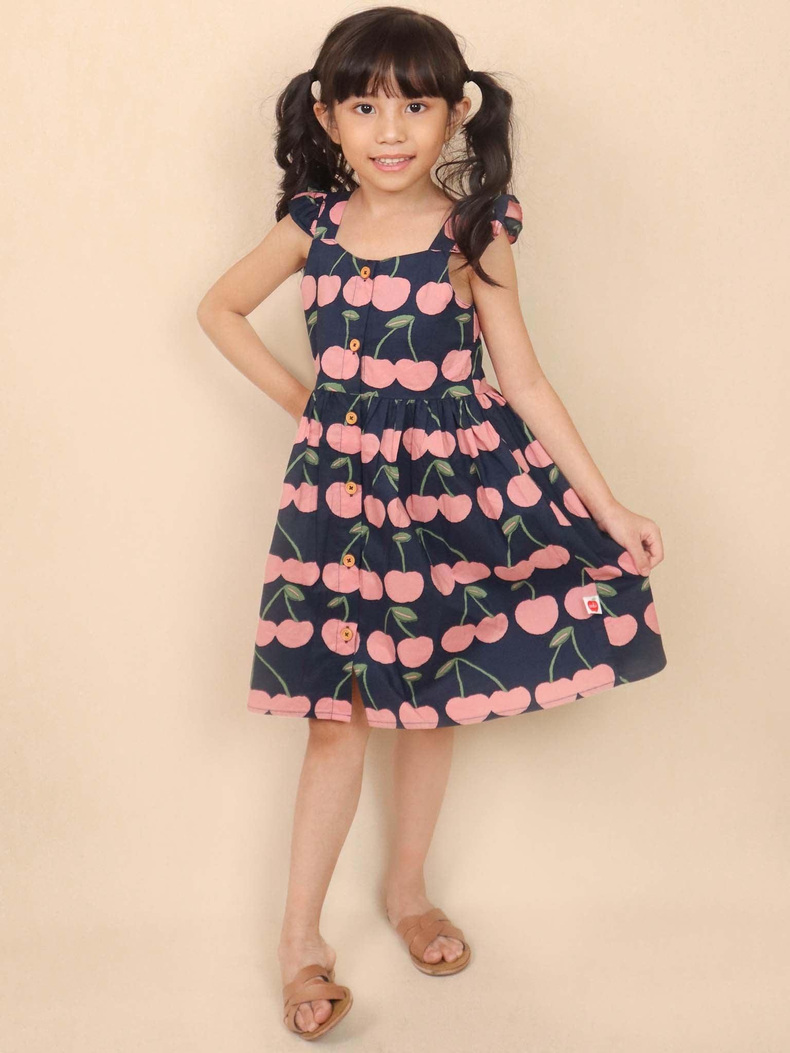 Navy Cherry Calista Dress - Oobi