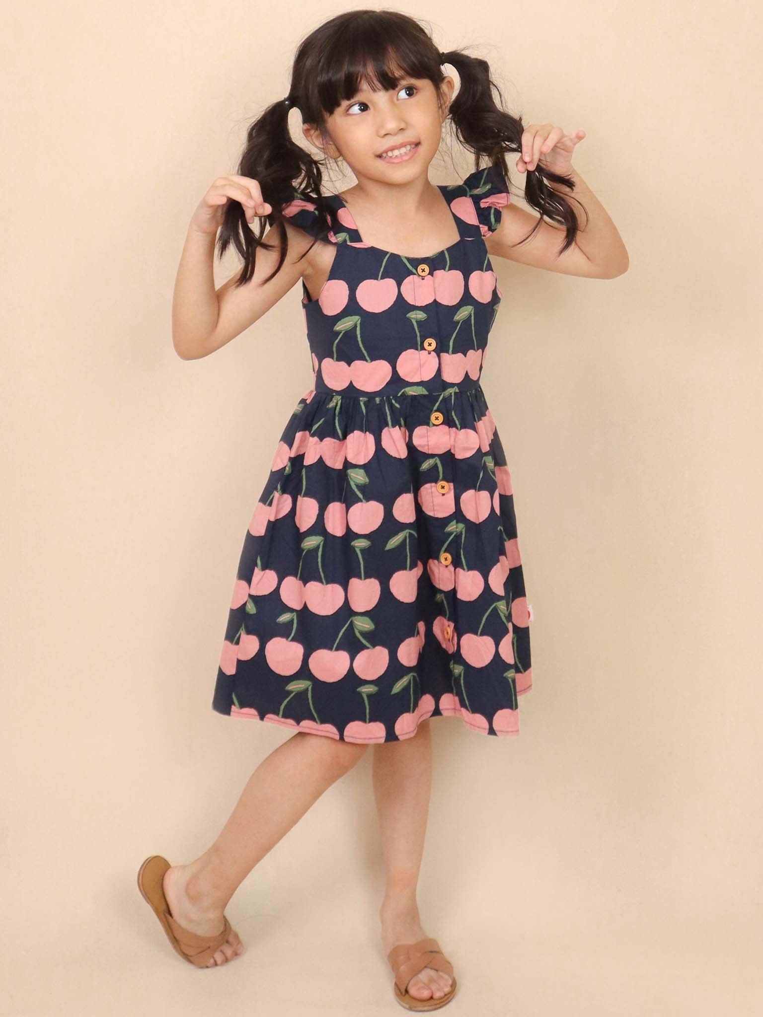 Navy Cherry Calista Dress - Oobi