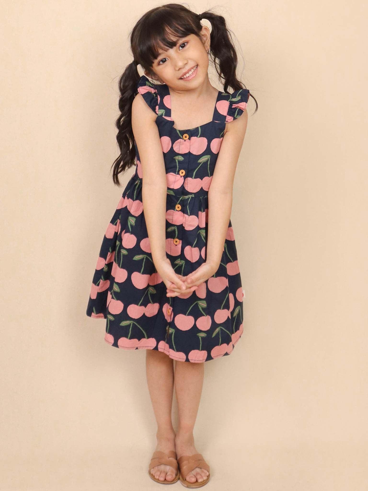 Navy Cherry Calista Dress - Oobi