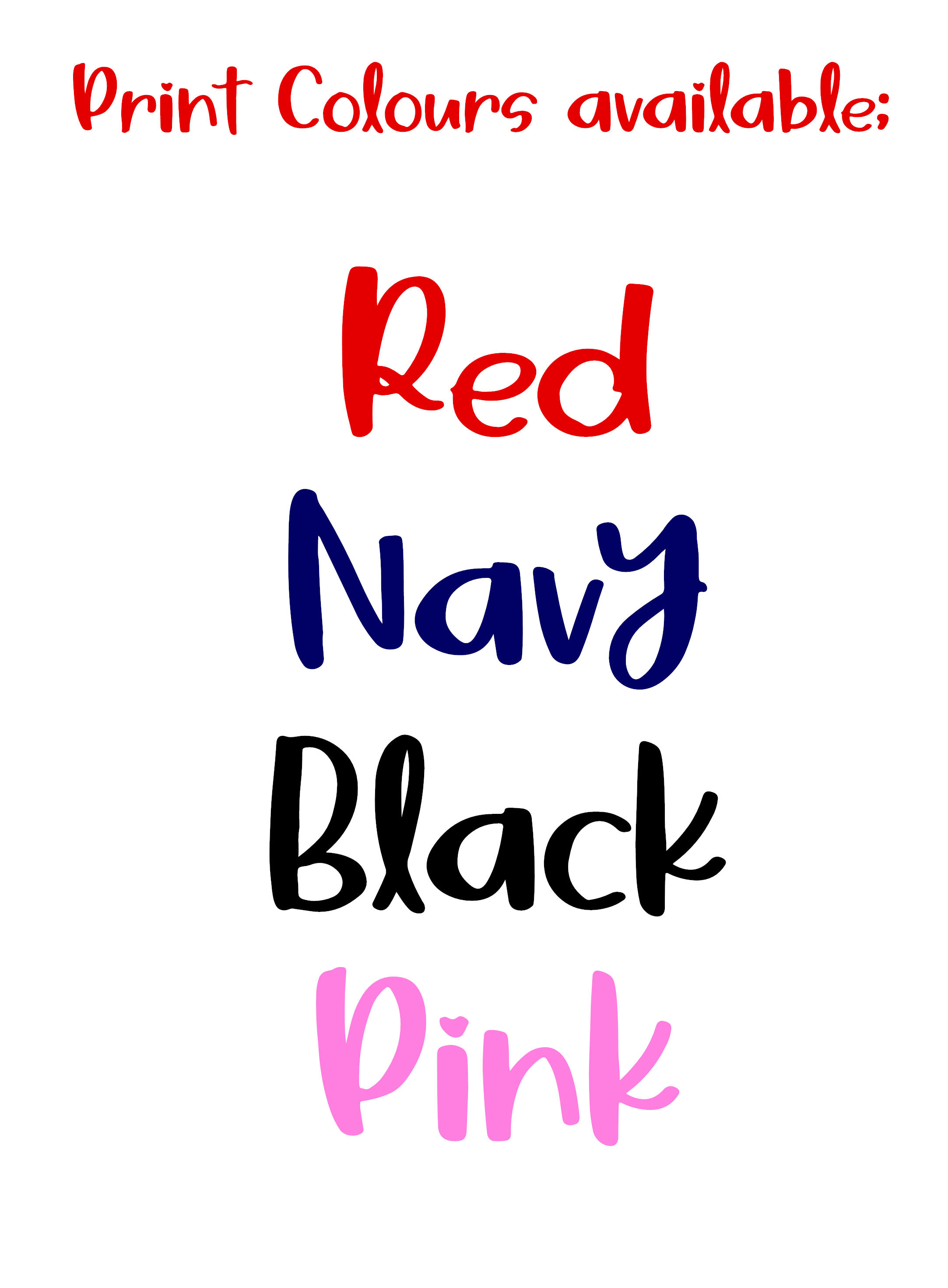 Text reads: "Print Colours available: Red, Navy, Black, Pink," each in its shade. Essentials' Weird Cat Tee—personalisation available—features an oversized fit for all ages and 100% cotton for comfort and style.