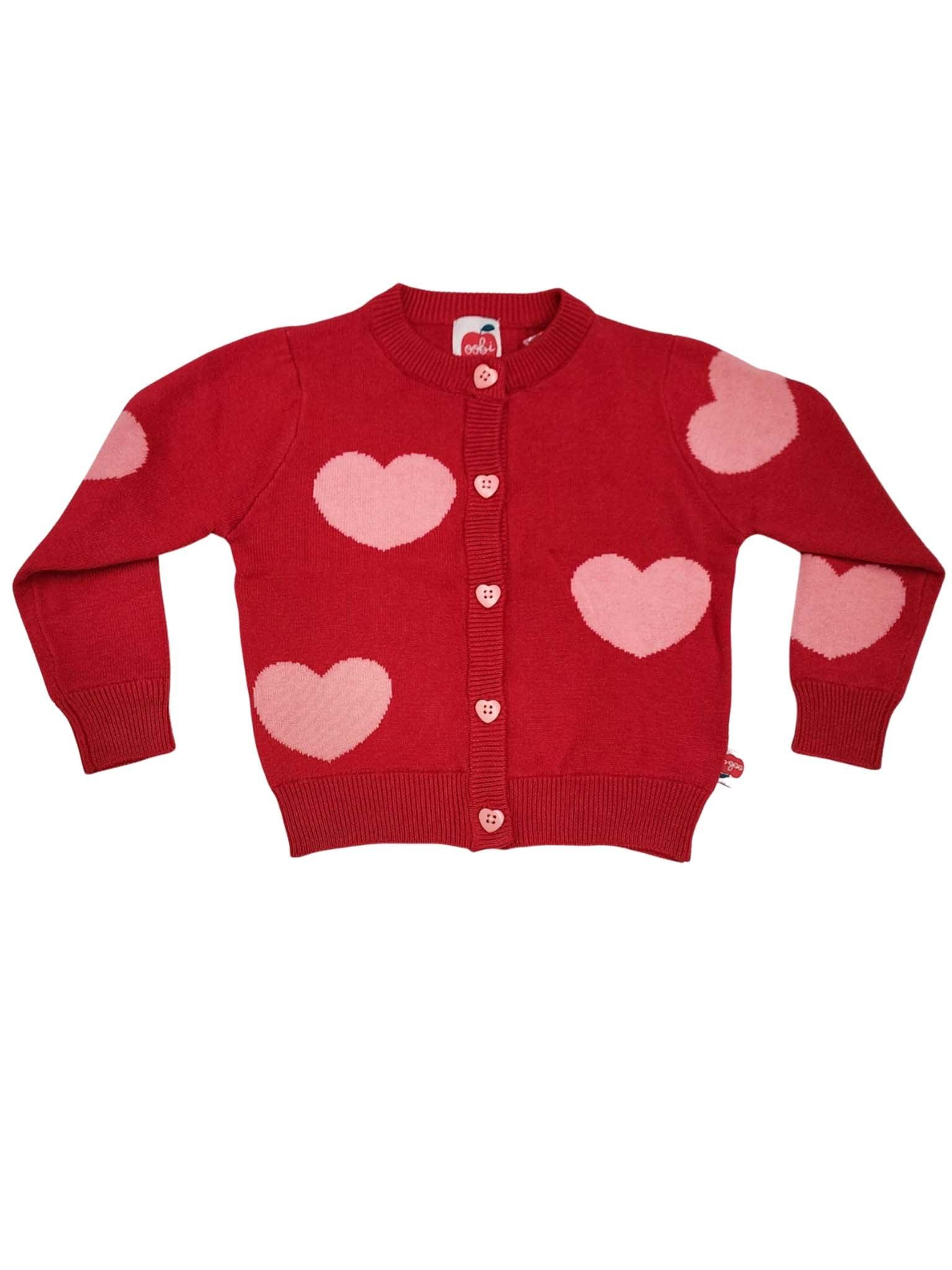 Maxine Red with Pink Hearts Cardigan - Oobi