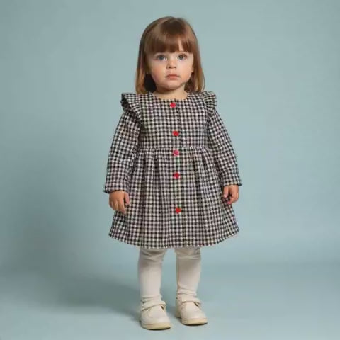 Girls black gingham winter dress