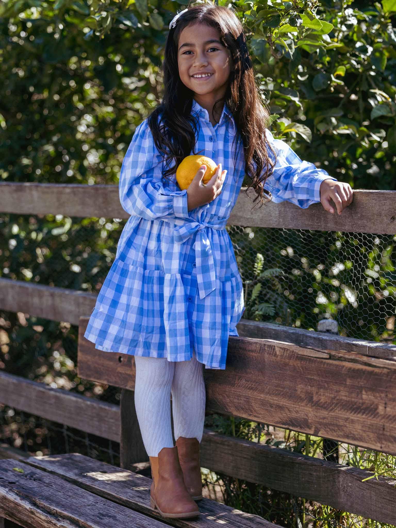 Blue Gingham Shirt Dress - Oobi
