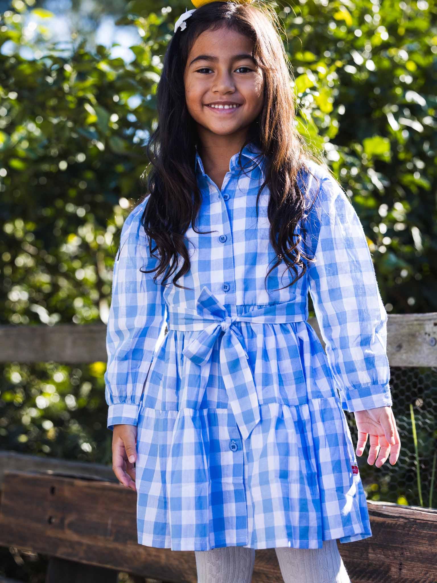 Blue Gingham Shirt Dress - Oobi