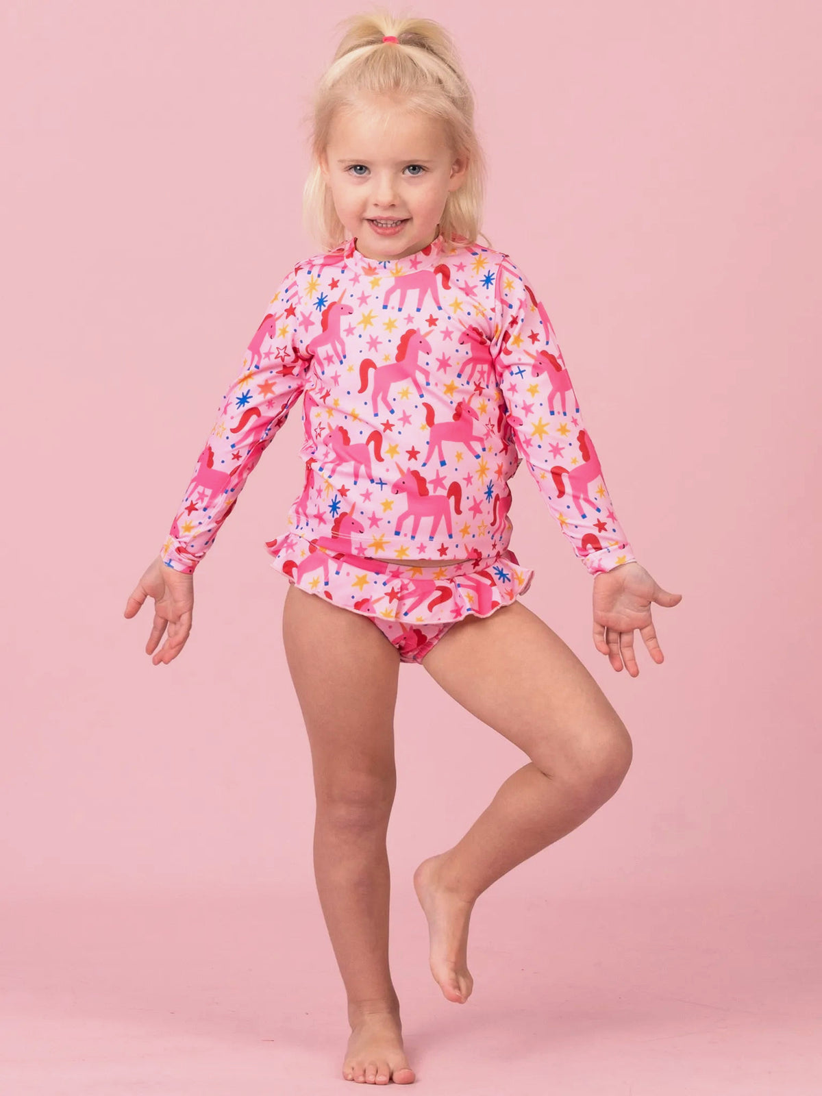 Girl in the Magical Unicorn long-sleeve swim set