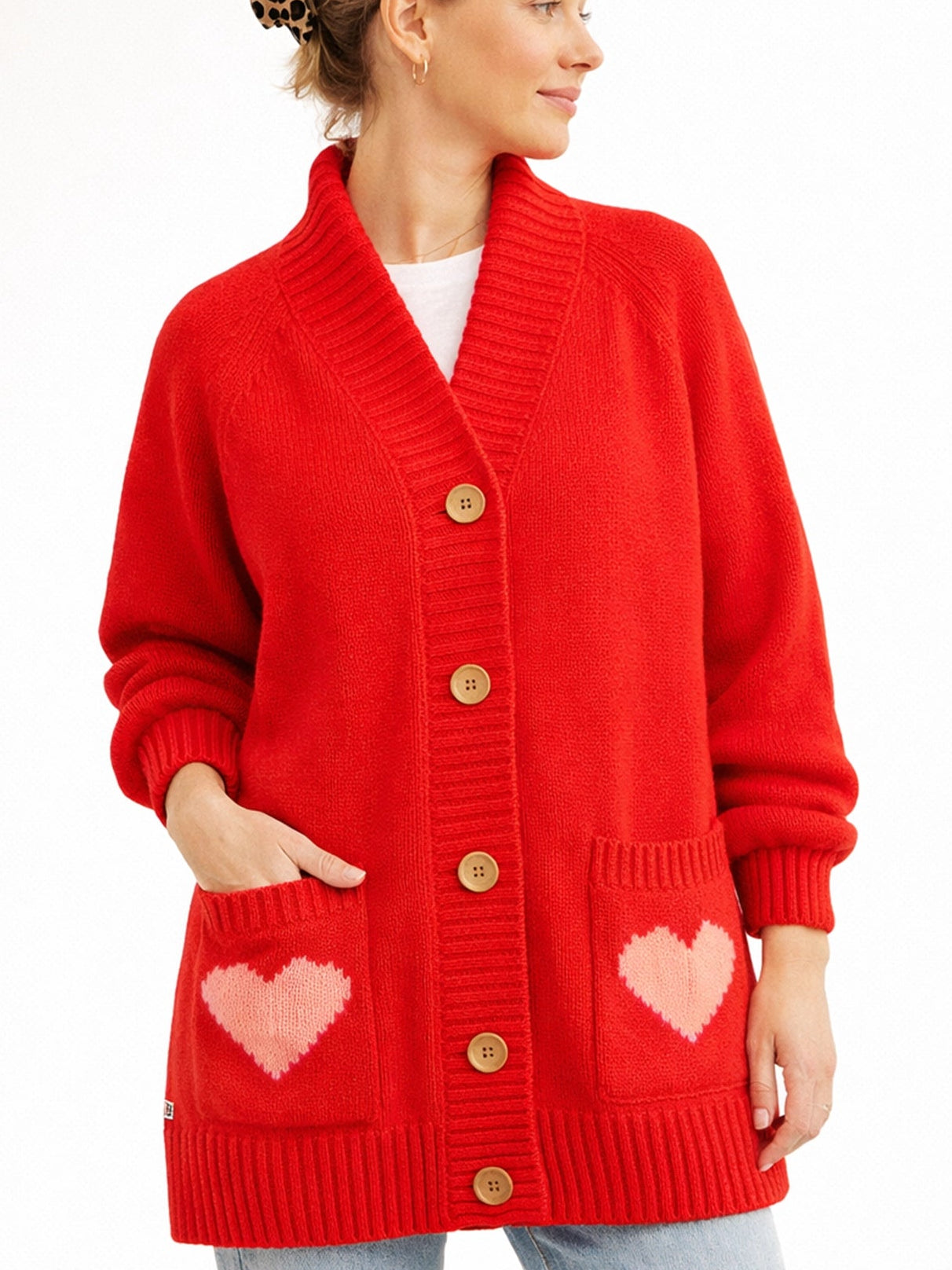 Women's Oversized Heart Chunky Knit Cardigan
