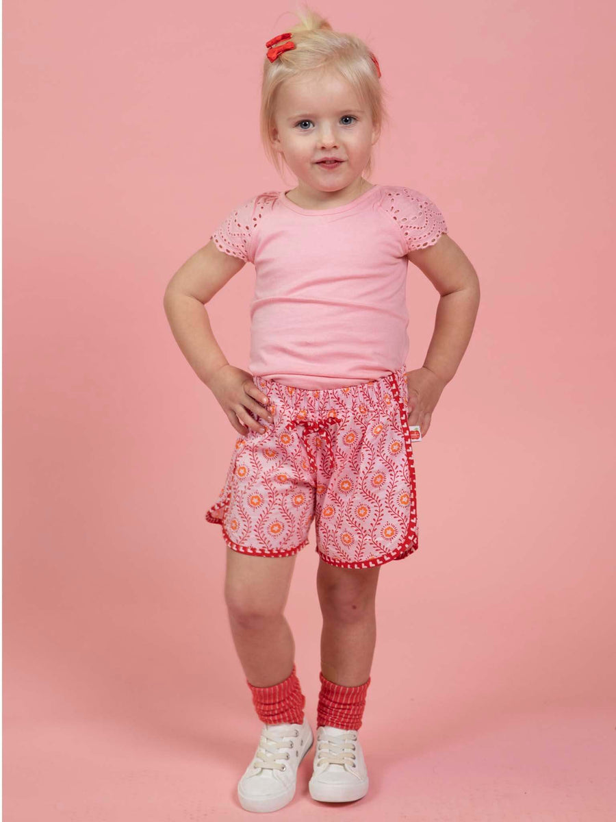 Woodblock Flower Curved Shorts