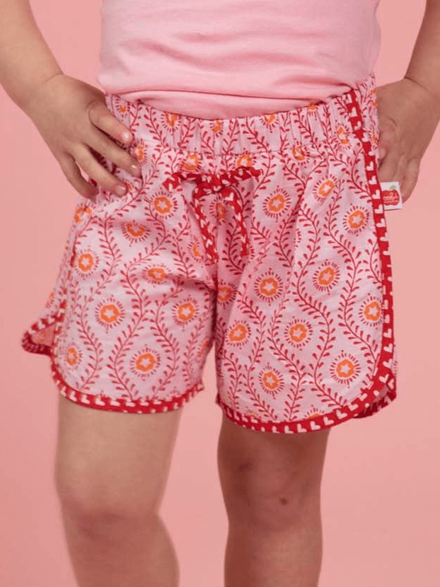 Woodblock Flower Curved Shorts