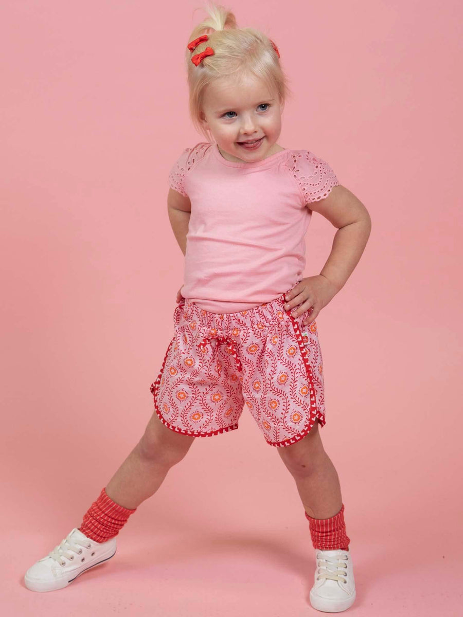 Woodblock Flower Curved Shorts