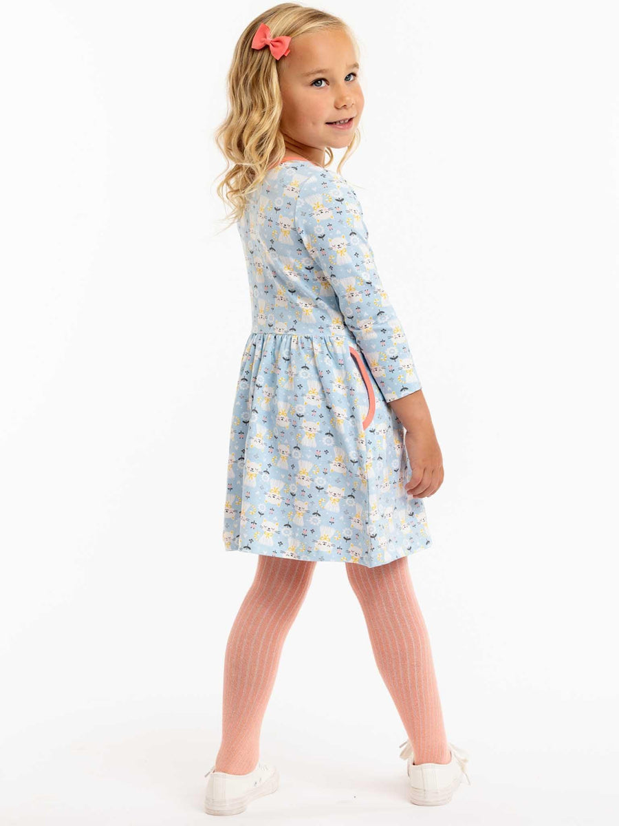 Elsa Long Sleeve Blue Kitten Dress
