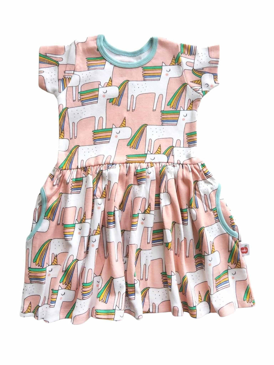 Elsa Short Sleeve Jersey Dress Pink Unicorn