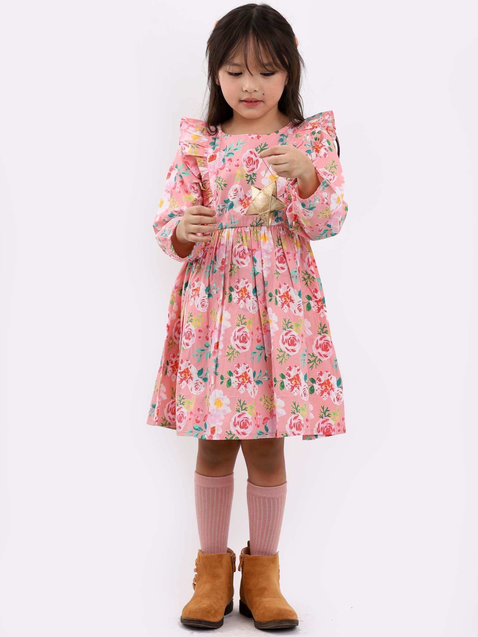 Penelope Pink Watercolour Dress - Oobi