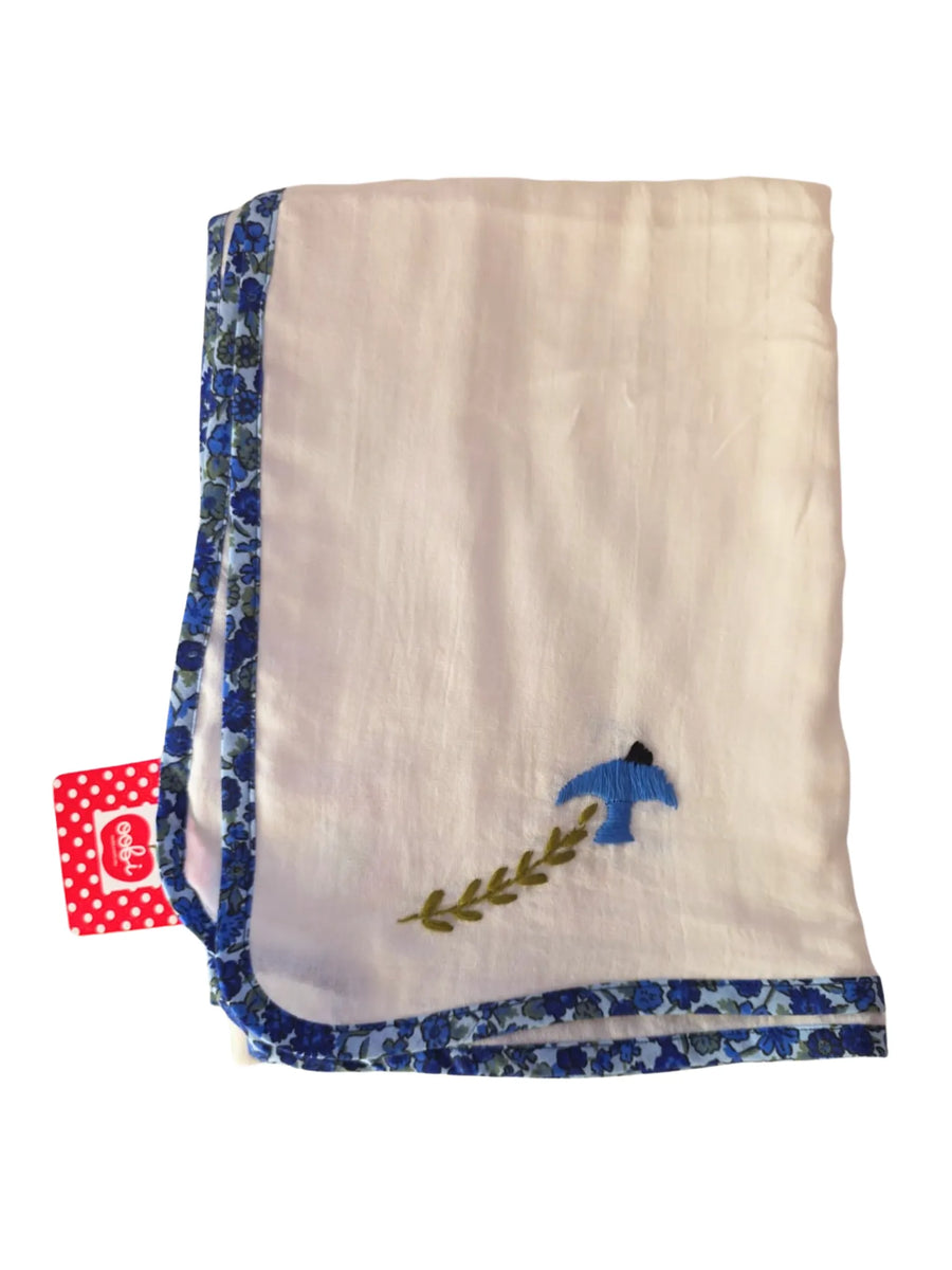 English Flowers with Bird Embroidery Muslin Wrap