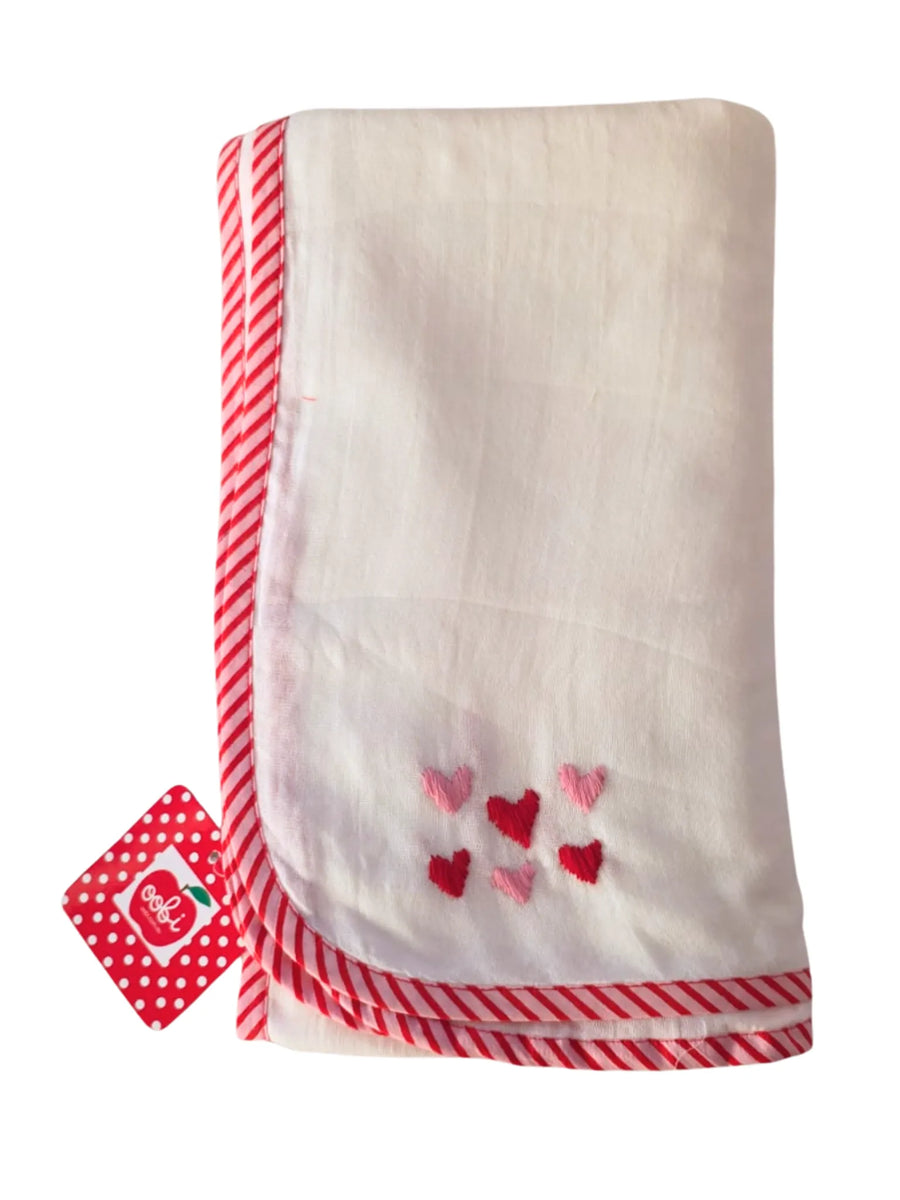 Pink & Red Stripe with Hearts Muslin Wrap