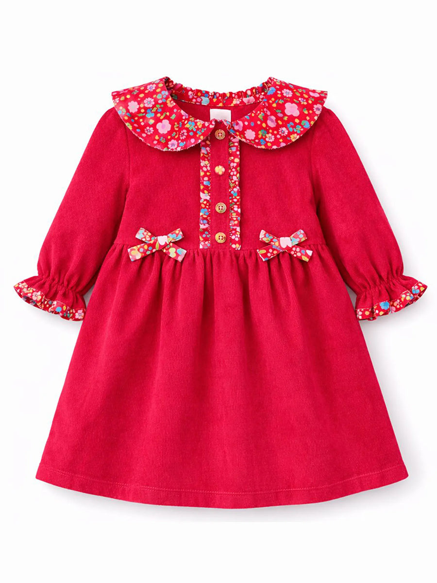 Raspberry Corduroy Dress with Fabric Collar