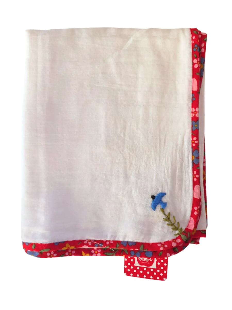 Wild Hearts with Bird Embroidery Muslin Wrap