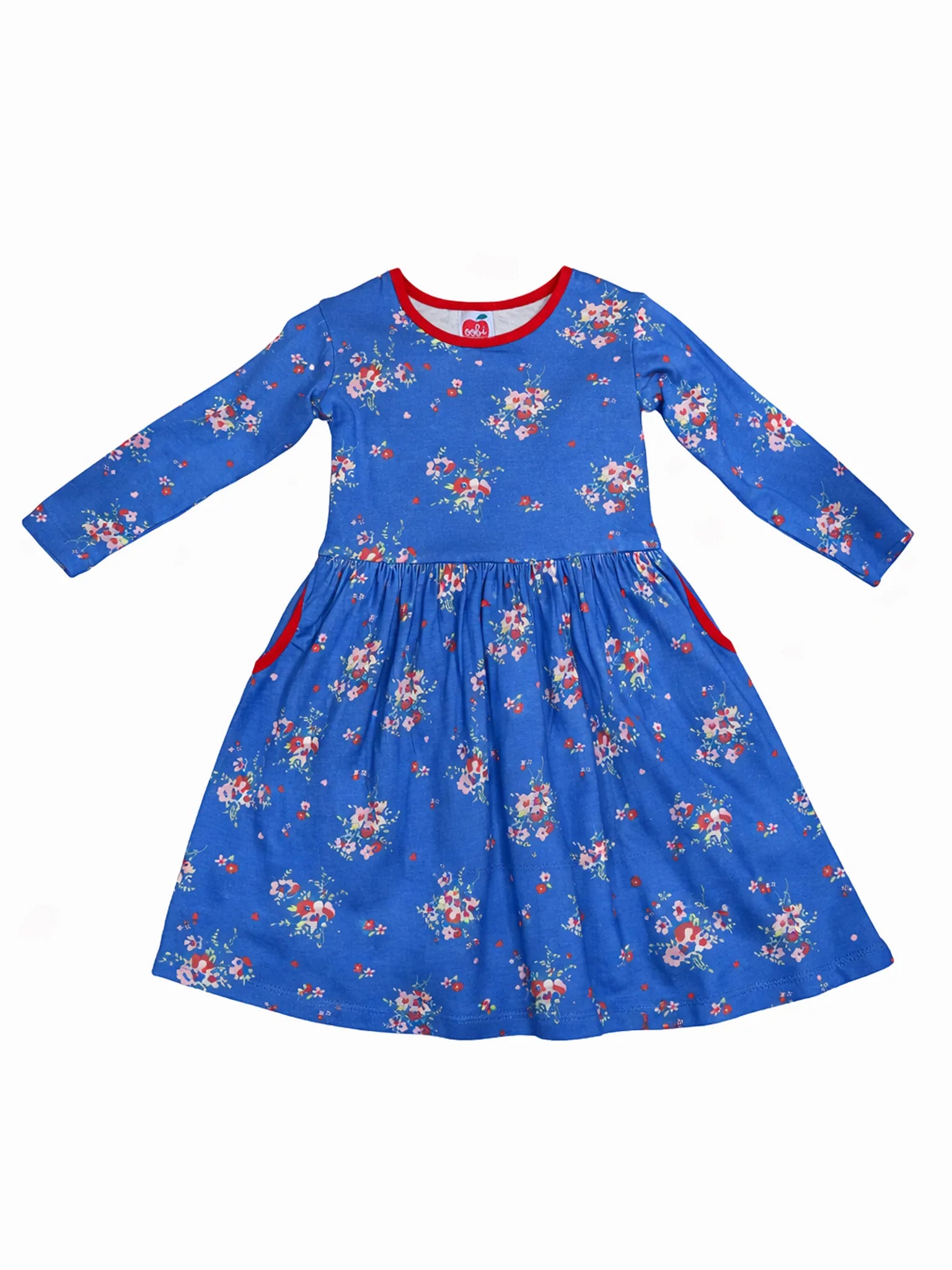 Long Sleeve Girls Dress | Blue Cotton Girls Dress | 2Y - 12Y Oobi