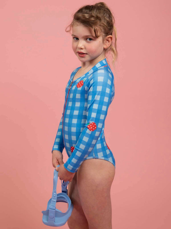 Blue Gingham UPF 50+ Long Sleeve Swimsuit