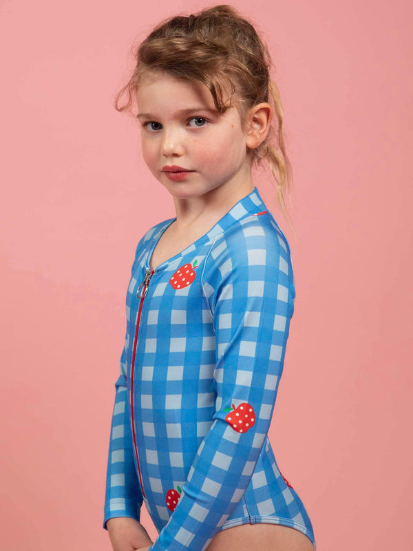 Blue Gingham UPF 50+ Long Sleeve Swimsuit