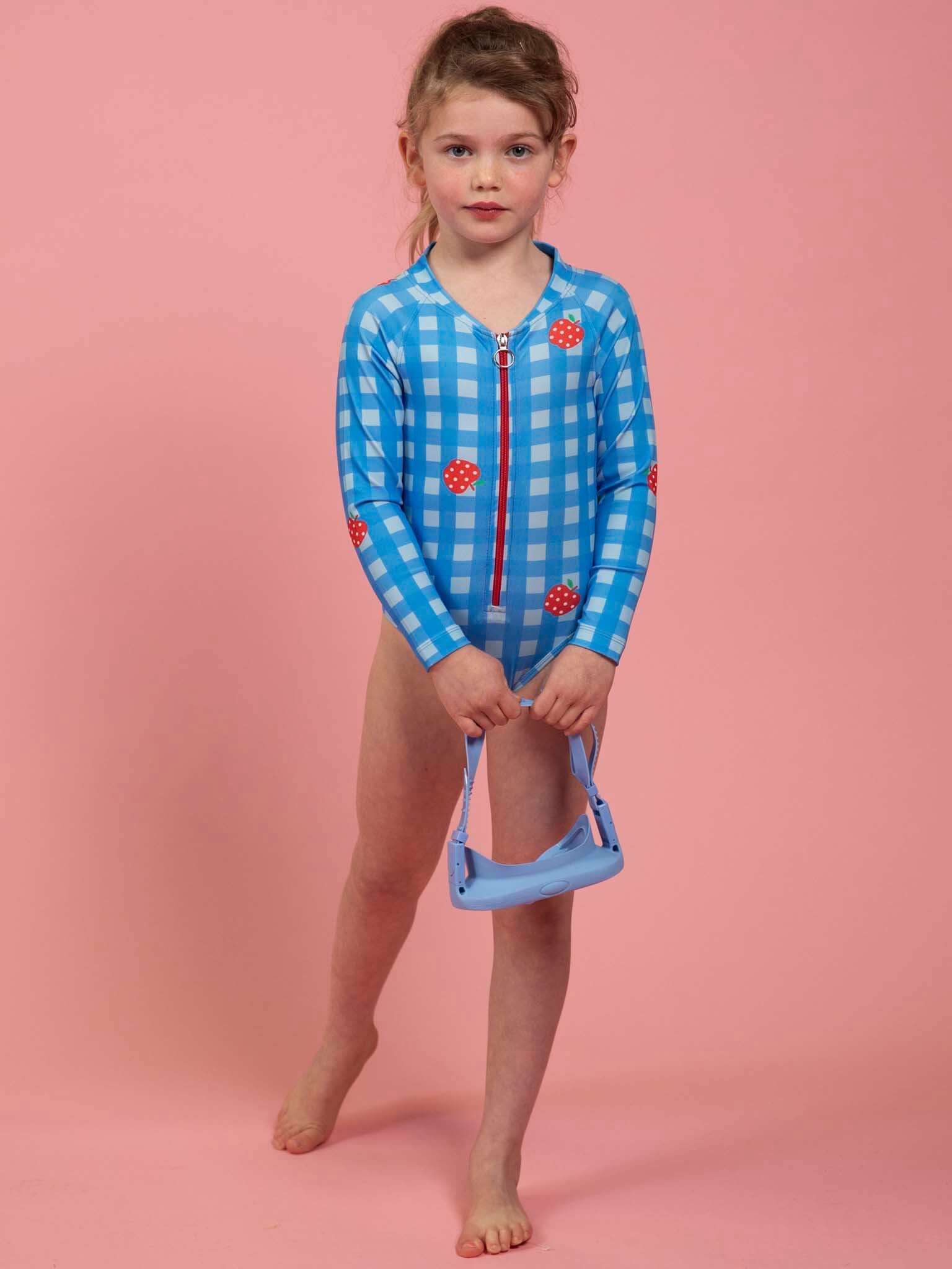 SPF 50 Gingham Long Sleeve Swimsuit