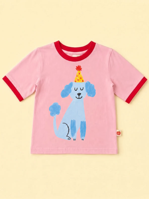Blue Party Pooch Tee - Pink