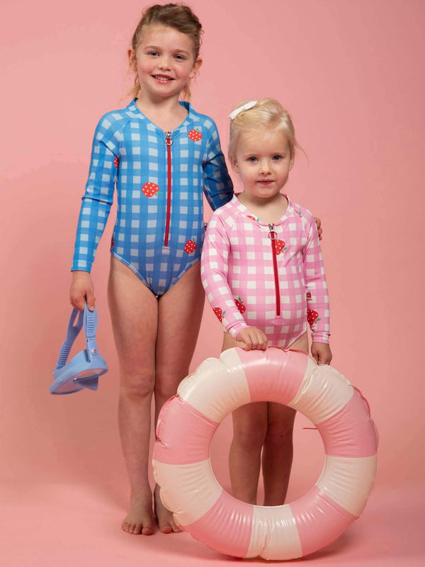 Blue Gingham UPF 50+ Long Sleeve Swimsuit