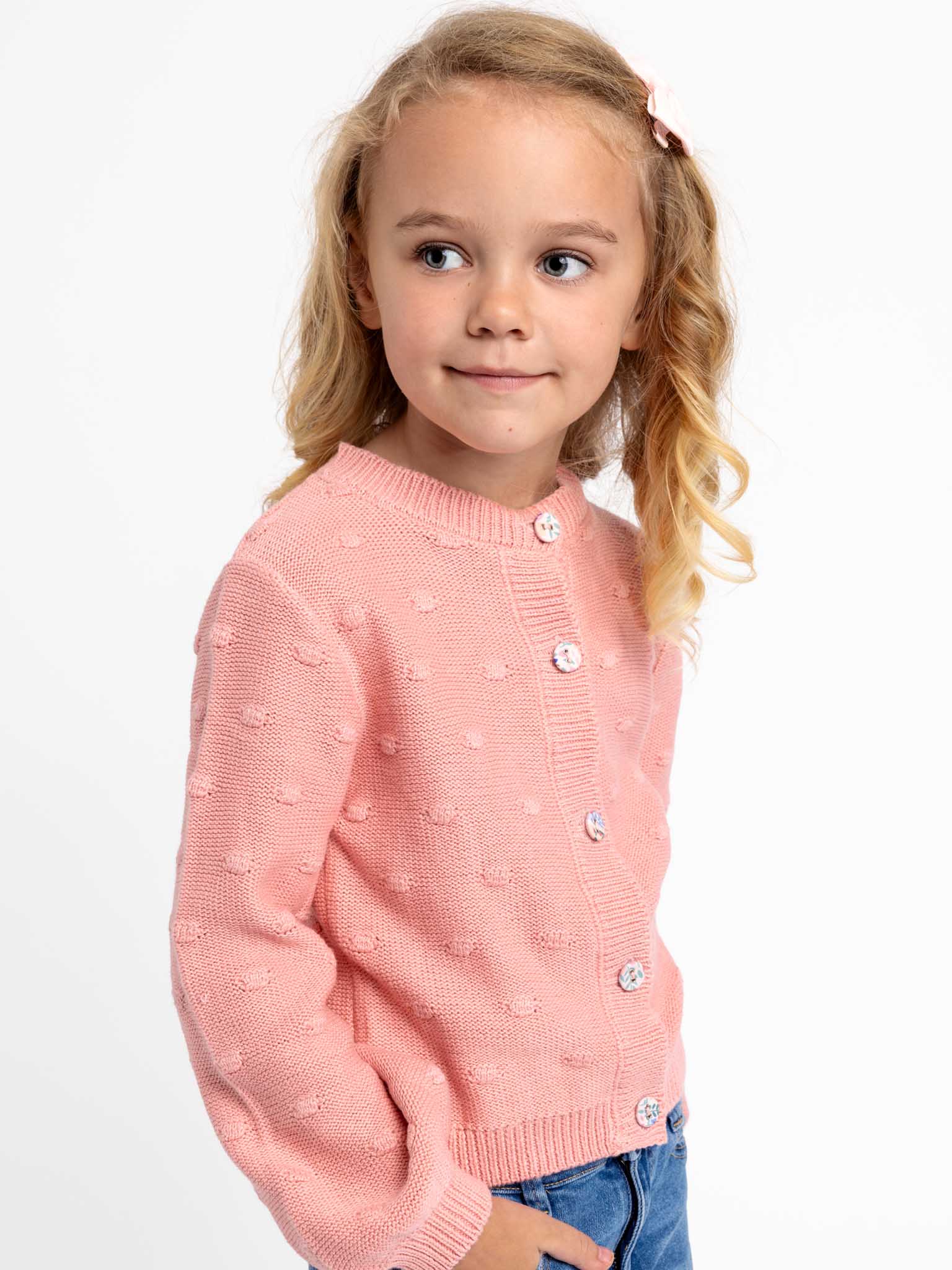 Cardigan with Textured Dots Pink - Oobi