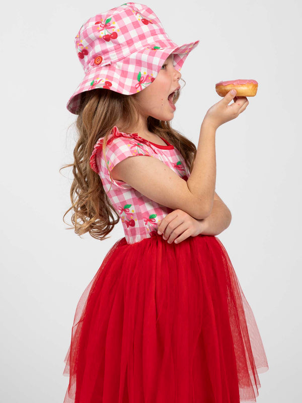 Cherry Gingham Ponytail Hat