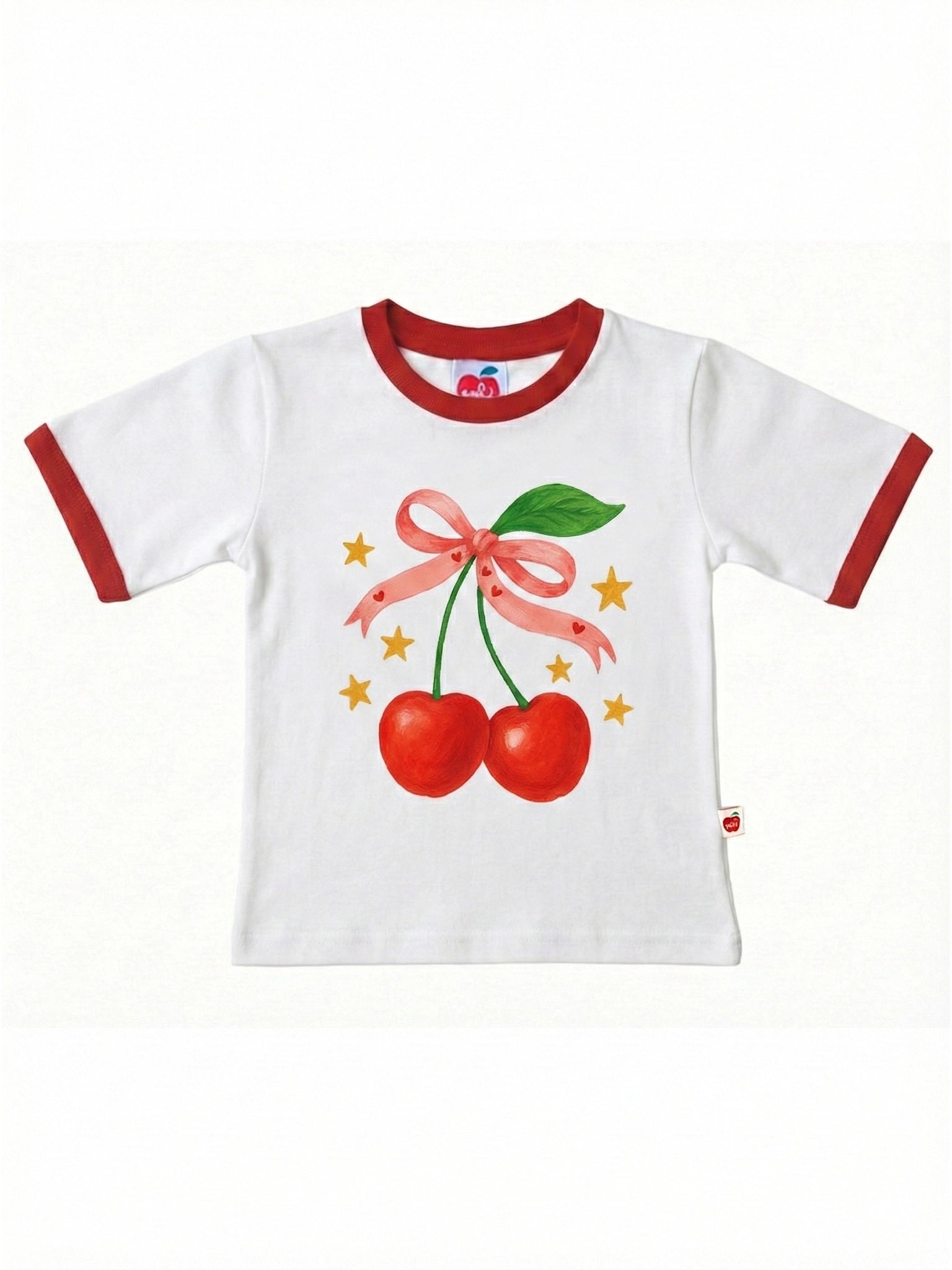 Cherry Tee with Red Binding White
