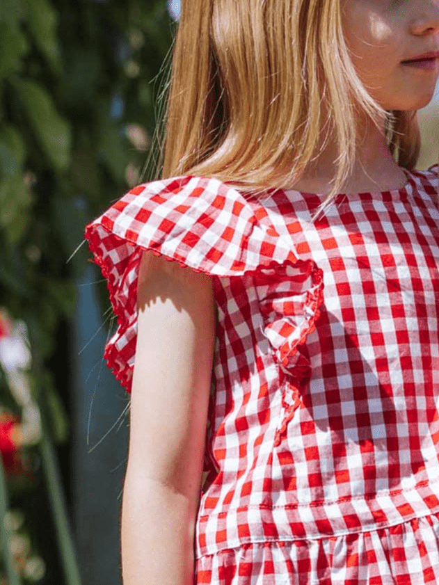 Red Gingham Lacy Dress - Oobi