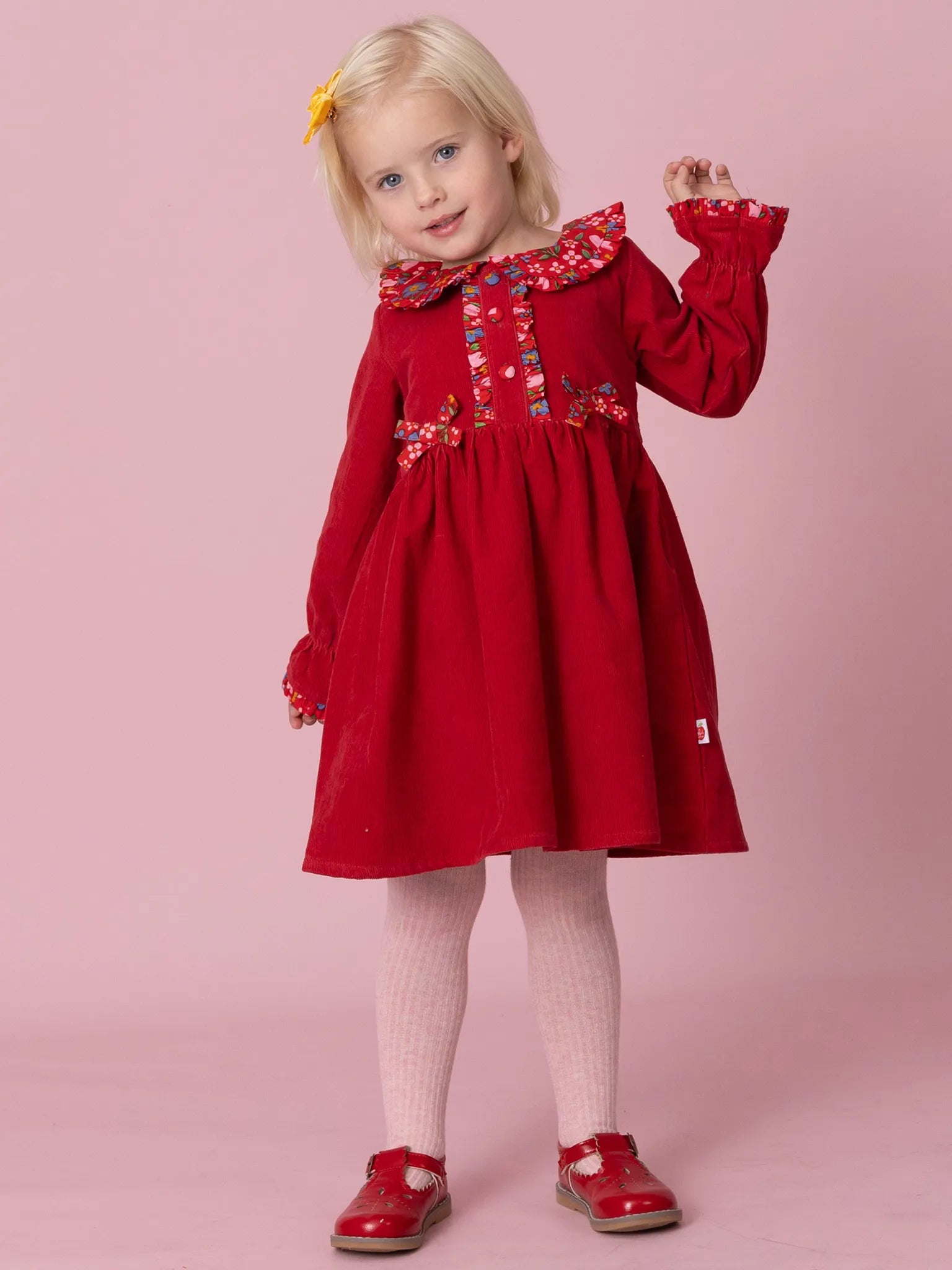 Raspberry Corduroy Dress with Fabric Collar