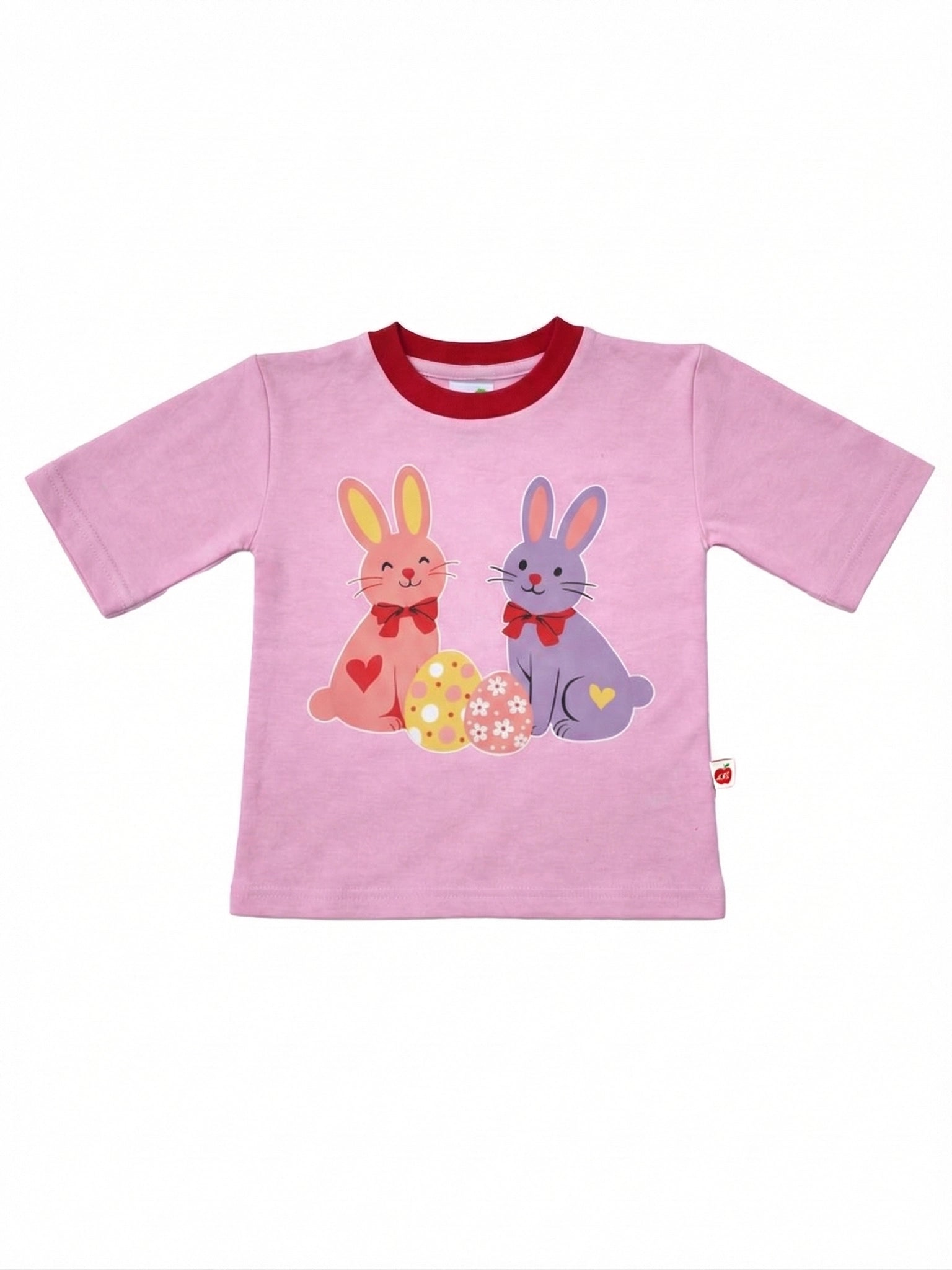 Bunnies Tee with Red Binding - Personalise it! Pink