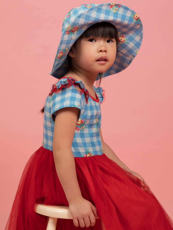 Floral Gingham Ponytail Hat